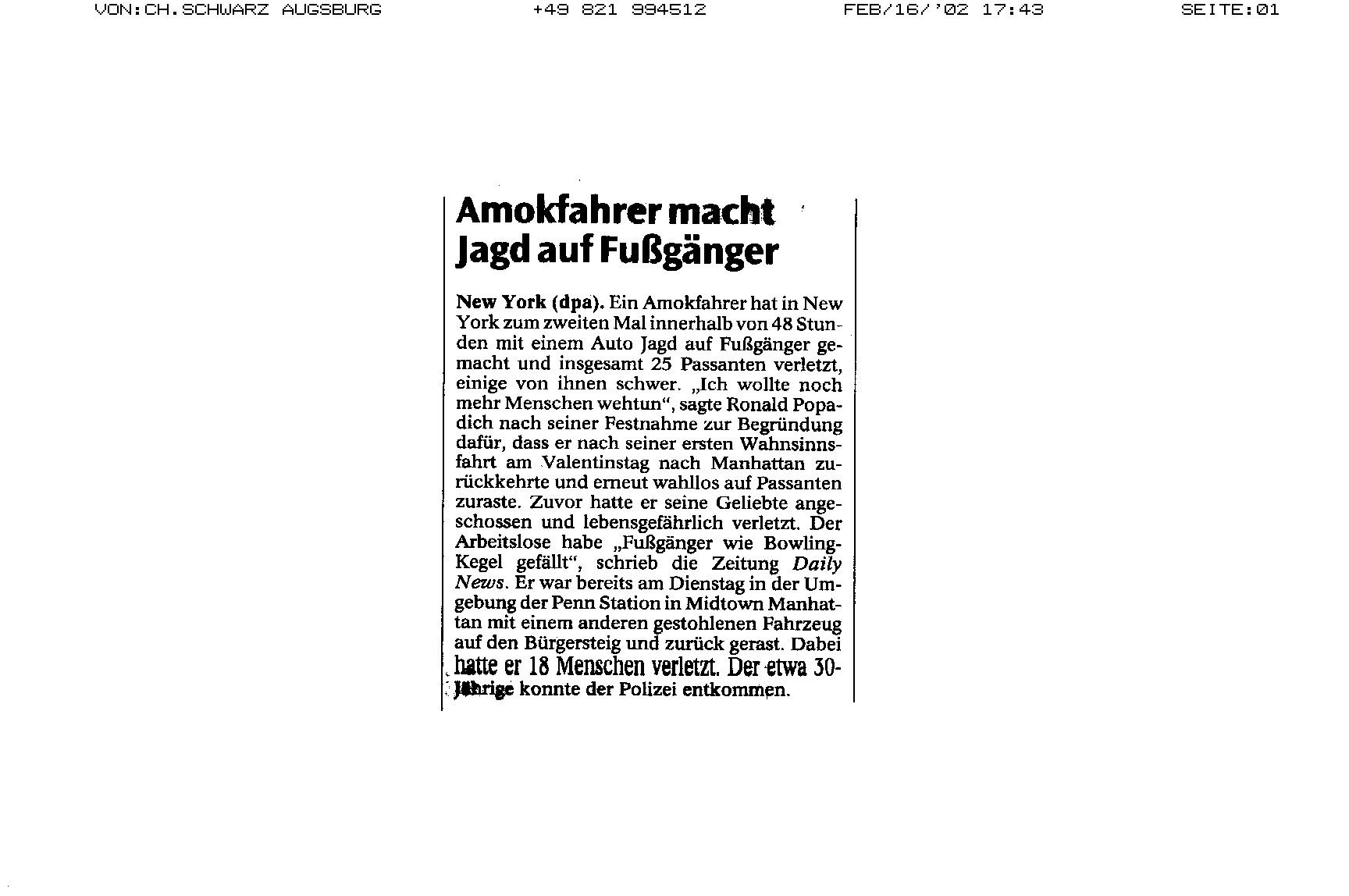 Amokfahrer in NEW YORK